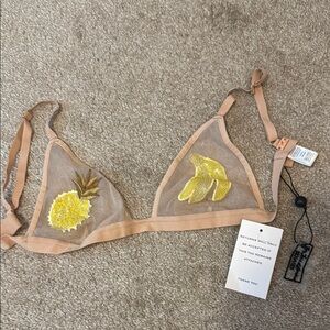 NWTs For love & lemons Embroidered Sheer Bralette - Tan with Yellow Accents